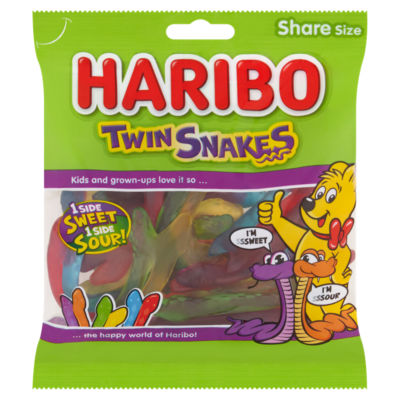 HARIBO Twin Snakes Fruit Flavour Gum Jelly Sweets Sharing Bag 154g x 12