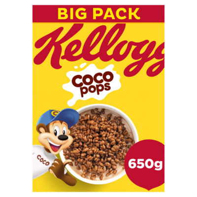 Kellogg's Coco Pops Chocolate Flavour Tasty Crunchy Breakfast Cereal Pack 2x650g