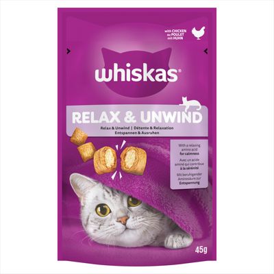 WHISKAS® Relax & Unwind Adult Cat Treats with Chicken 45g x 8