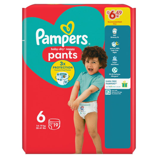 Pampers Baby-Dry Size 6, 19 Nappies, 13kg-18kg 19s × 4