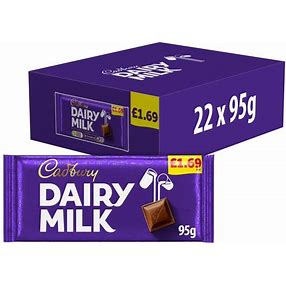 Cadbury Dairy Milk Chocolate Bar 95g × 22