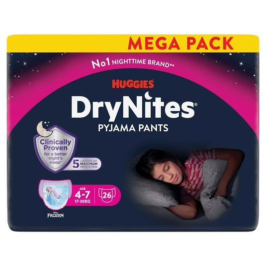 Huggies DryNites 5 Layers Comfortable Pyjama Pants for Girls 4-7 Years, 30 Pack