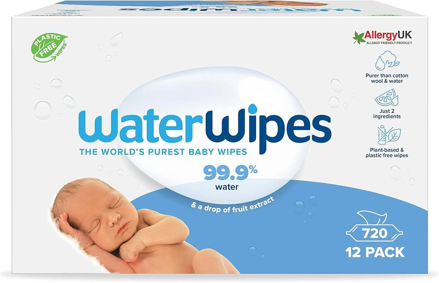 WaterWipes Chemical Free Baby Wipes, 12 x 60 Wipes